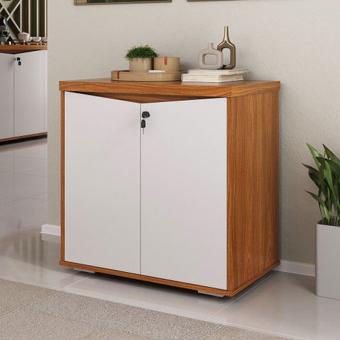 Armário para Escritório Y37 2 Portas com Chave Freijo/branco - Artany Móveis