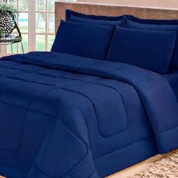 Kit Edredom Confort Casa Dona Dupla Face Casal Queen 6 Pçs Com Lençol Azul Marinho - 4