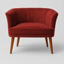 Ver imagem 4 de Poltrona Estofada Tecido Veludo Aconchegante Pés de Madeira para Sala de Estar Moderna