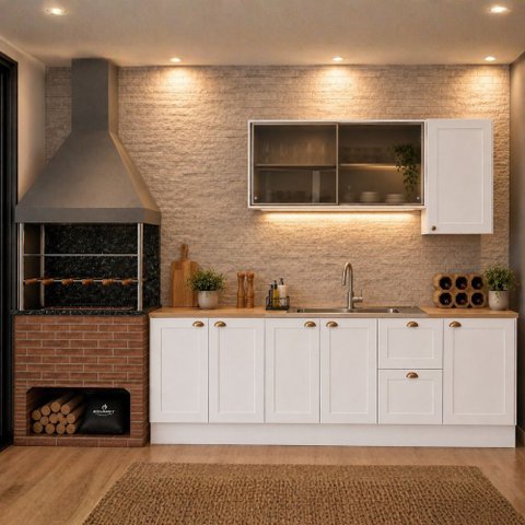 Cozinha Modulada Olivia 5 Peças com Aéreo com Vidro Reflex e Balcão de 120cm para Pia Poliman Móveis