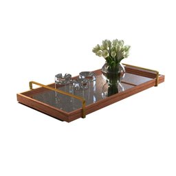 Bandeja Decorativa Espelhada Alça Dourada Larflex Madeira - 2