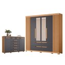 Ver imagem 1 de Guarda Roupa Casal Doble com Espelho 06 Portas e Cômoda Fontana Freijo Titanium- Móveis Albatroz