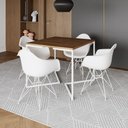Ver imagem 1 de Mesa Jantar Industrial Quadrada Amêndoa 90Cm Base V C/4 Poltronas Brancas Ferro Branc Cor: Amendoa