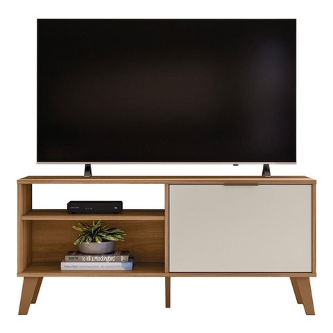 Rack Bancada Madri 115cm Nature/off White para Tv até 50” - Peternella Móveis