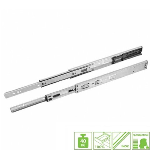 Corrediça Telescópica Tn H45 400mm (40kg) Aço Inox Slowmotion (amortecedor) Fgvtn 01 Par