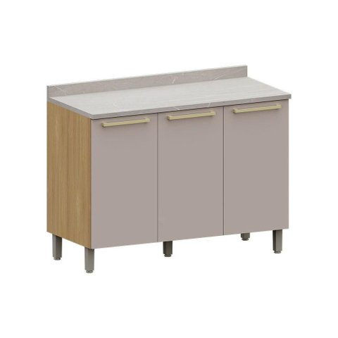 Balcão Cozinha P/ Pia 120cm 3 Pts C/ Tampo Elegance Luciane Freijó/cinammon/quartzo Bege