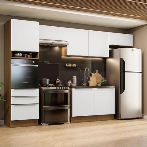 Cozinha 340001 Com Armário E Balcão Rustic/Branco Veludo