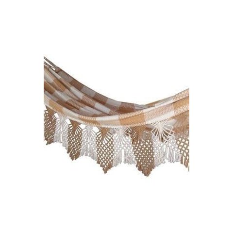 Rede de Descanso Dormir Casal Bege com Caramelo Luxo Algodão Gigante Suportar 300kg Varandas Artesan