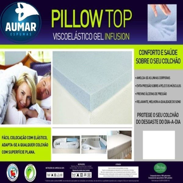 Pillow Top Viscoelástico Gel Infusion Solteiro 0,78 x 1,88 com 8cm - 2