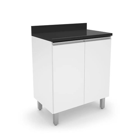 Armário Gabinete Branco Moderno para Cozinha Balcão Espaçoso com 2 Portas e Pés Gs