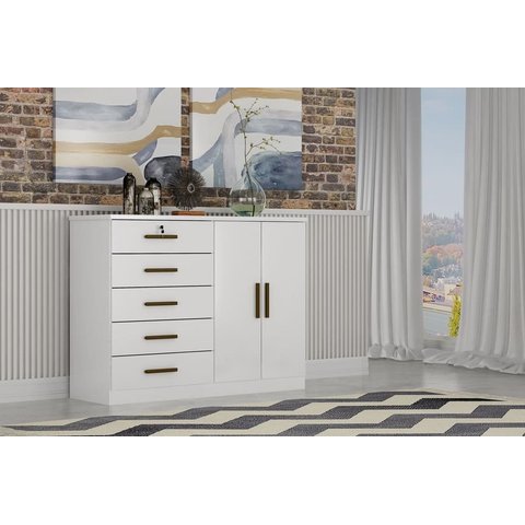 Cômoda para Quarto com Sapateira 5 Gavetas - Seul-branco - Móveis Novo Horizonte