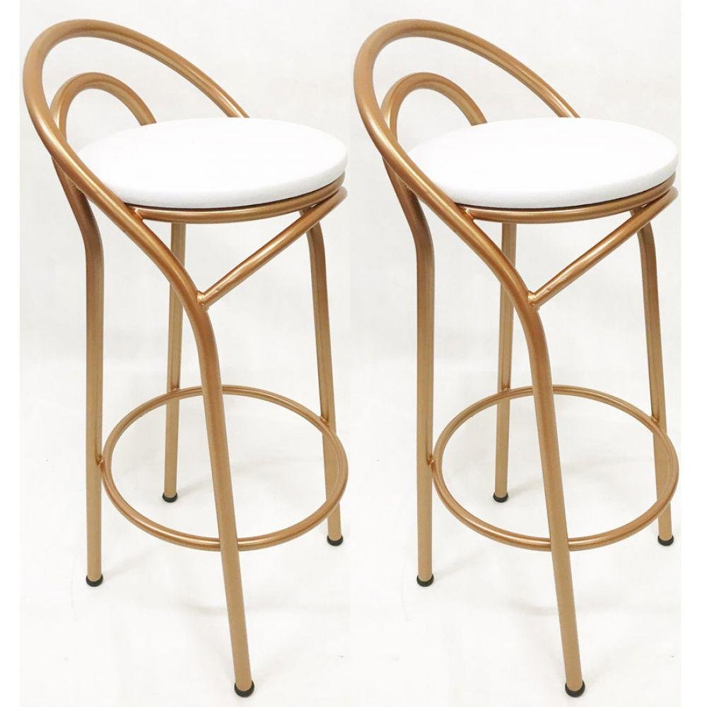 Kit 2 Banquetas Cobre Alta Assento Branco - Poltronas Do Sul