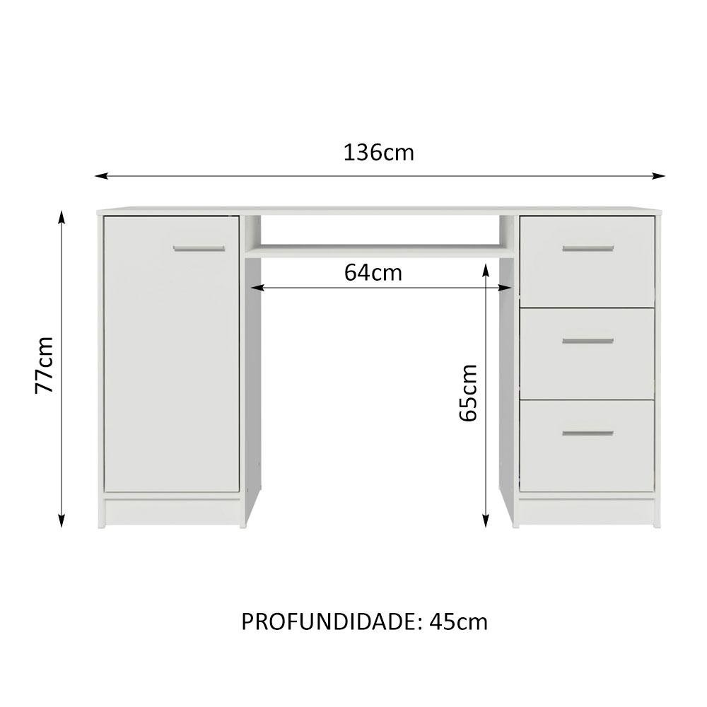 Escrivaninha Mesa para Computador Madesa Alaska 3 Gavetas 1 Porta - Branco - 4