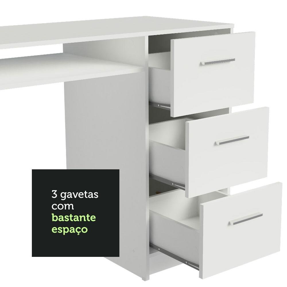 Escrivaninha Mesa para Computador Madesa Alaska 3 Gavetas 1 Porta - Branco - 8