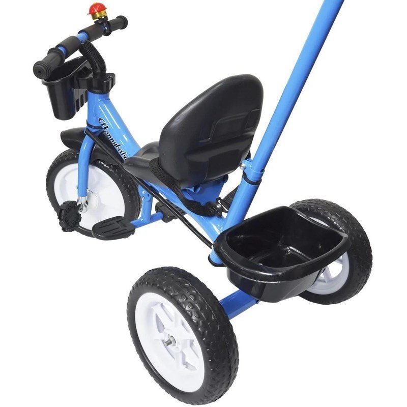 Triciclo Infantil Com Empurrador Pedal Cesta Azul Motoca