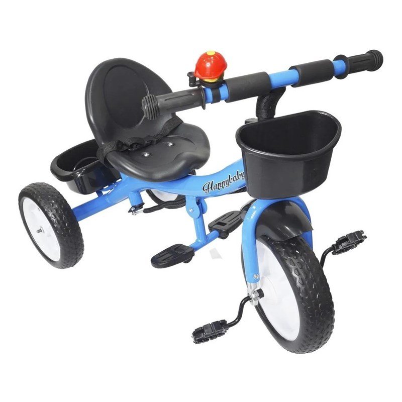 Triciclo Infantil Com Empurrador Pedal Cesta Azul Motoca