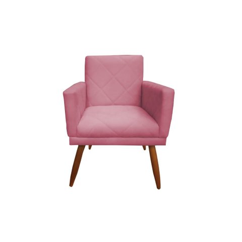 Poltrona Decorativa Nina Riscado Suede Rosa Pés Madeira Ms Decor