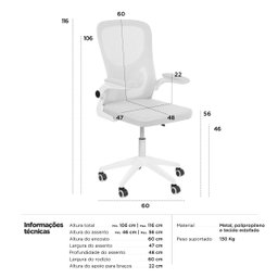 Cadeira Escritório Rodizio Office Bytes - 6