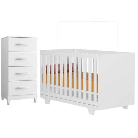 Berço Nacional Life 2217 com Cômoda Mobi 04 Gavetas Branco Flex - Móveis Albatroz