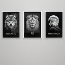 Ver imagem 3 de Kit 3 Quadros Decorativo Dedicação, Fé e Persistência Preto e Branco Sala Quarto Casa Escritório