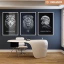 Ver imagem 1 de Kit 3 Quadros Decorativo Dedicação, Fé e Persistência Preto e Branco Sala Quarto Casa Escritório