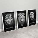 Ver imagem 2 de Kit 3 Quadros Decorativo Dedicação, Fé e Persistência Preto e Branco Sala Quarto Casa Escritório