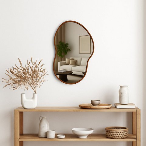 Espelho Organico Cloud 70cm X 50cm Moldura em Couro Ecológico