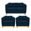 Ver imagem 1 de Kit Sofá 2 Lugares e 2 Poltronas Europa Suede Azul Marinho - Am Decor