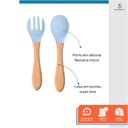 Ver imagem 4 de Kit Talheres Bambu Silicone Colher + Garfo Refeição Bebê Azul