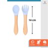 Kit Talheres Bambu Silicone Colher + Garfo Refeição Bebê Azul - 2