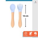 Ver imagem 2 de Kit Talheres Bambu Silicone Colher + Garfo Refeição Bebê Azul