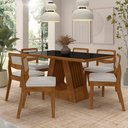 Ver imagem 2 de Mesa Santiago com 6 Cadeiras Sextavada Frei/preto/corino Branco - M.a Freijó/preto/corino Branco