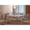 Ver imagem 1 de Conjunto: Mesa Sala Jantar Havana Tampo c/ Vidro Curvo 180cm+6 Cadeiras Dafne Madeira Naturale/Off