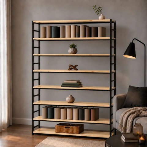 Estante Multiuso Organizador Livreiro Estilo Industrial 180x160 Preto Natural