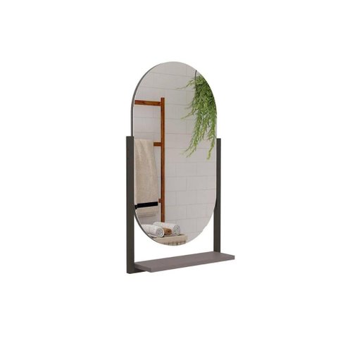 Espelho de Quarto Solteiro Oval Ori C/ Prateleira Metalica 41x87cm Titanium - Mgm