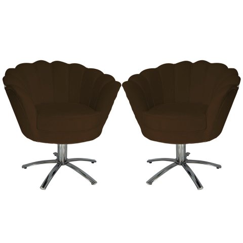 Kit 2 Poltronas Decorativa Pétala Base Giratória Metal Suede Marrom Mz Decor
