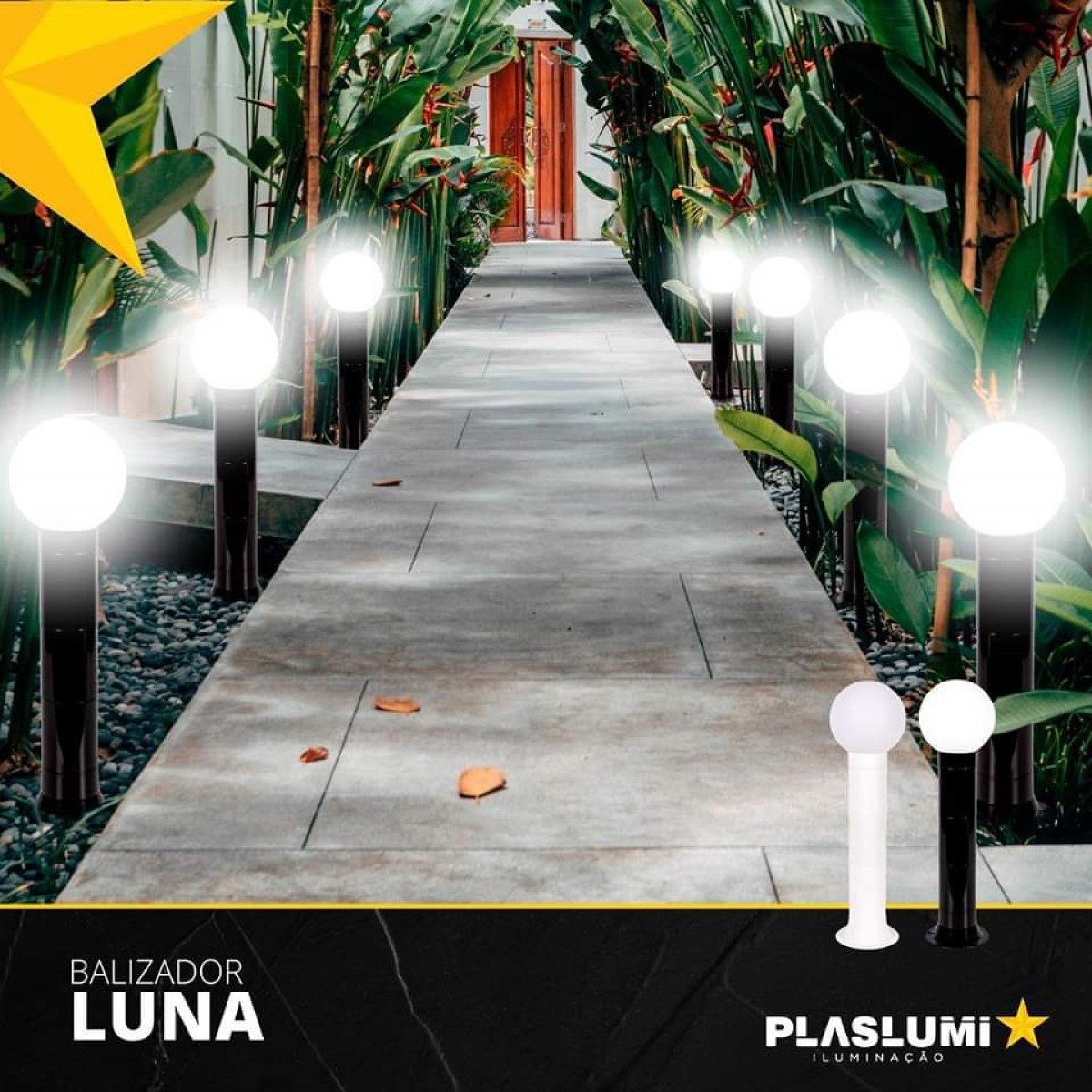 Poste Balizador Luminária Globo Jardim 45cm Preto Kit 3 - 4