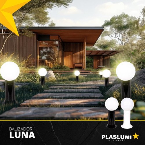 Poste Balizador Luminária Globo Jardim 45cm Preto Kit 3 - 3