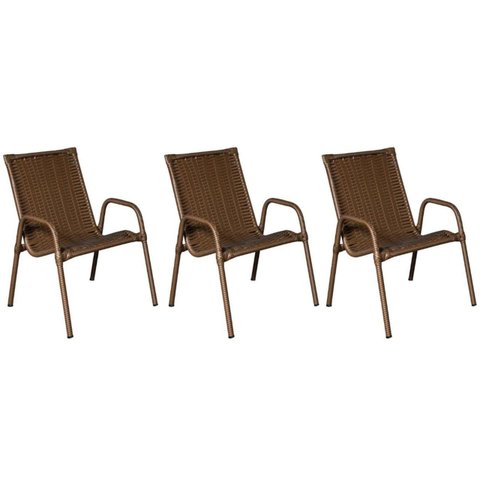 Kit 3 Cadeiras Ipanema Area Externa, Jardim Junco Bronze