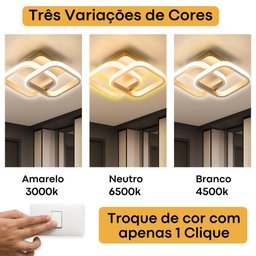 Luminária de Teto Plafon Led 45w Prisma Dourada Moderna com 3 Cores de Luz Bivolt para Sala e - 4