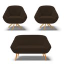 Ver imagem 1 de Kit 01 Namoradeira 02 Lugares e 02 Poltronas Giratória Giovana Suede Marrom Rato Base Madeira MA30