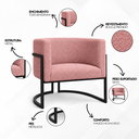 Ver imagem 6 de Poltrona Decorativa Luna Bouclé Premium para Sala Escritório Recepção Base Circular em Ferro Madeira