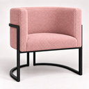 Ver mais imagens de Poltrona Decorativa Luna Bouclé Premium para Sala Escritório Recepção Base Circular em Ferro Madeira