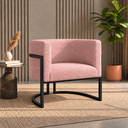Ver imagem 1 de Poltrona Decorativa Luna Bouclé Premium para Sala Escritório Recepção Base Circular em Ferro Madeira