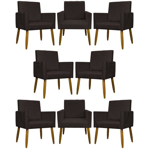 Kit 8 Poltronas Decorativas para Sala Mari Suede Cores Pé Palito Castanho