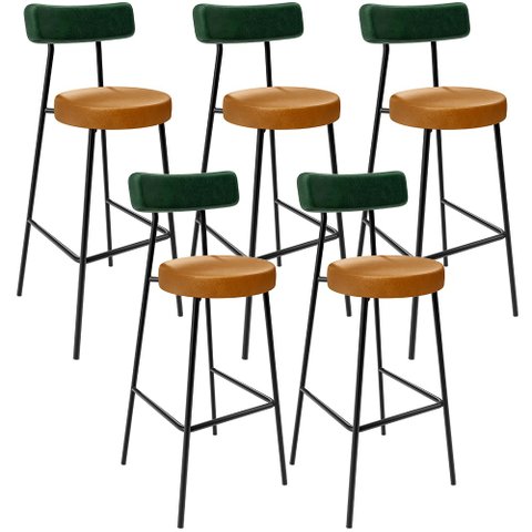 Kit 5 Banquetas Alta Cozinha Sala Jantar Milão L02 Facto Verde Musgo Couríssimo Whisky - Lyam Decor