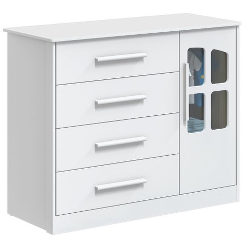 Cômoda Infantil Charlô 1 Porta 4 Gavetas - Móveis Peroba Branco Brilho