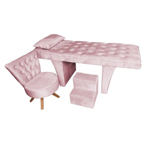 Kit Maca Estética Reta Capitonê com Mocho e Escadinha 80 Cm Rosa Slk Decor