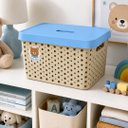 Ver imagem 2 de Caixa Organizadora Cesto Multiuso Infantil com Tampa 17 Litros Baby Bege e Azul - Usual