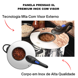 Panela de Pressão com Visor Aço Inox Cooktop Fogão Indução Fundo Triplo 6 Litros Fechamento Externo  - 3